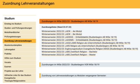 Zum Artikel "Zuordnungslisten und Lehrveranstaltungen für das Wintersemester 2022/23"