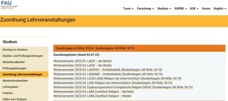 Zuordnungslisten und Lehrveranstaltungen für das Wintersemester 2023/24